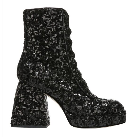 CIRCUS BY SAM EDELMAN / Kia Sequin / Black / Lace-Up & Zipper Closure / Chunky / - Picture 2 of 8